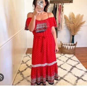 Misa Los Angeles Larsen Cold-Shoulder Bohemian Printed Long Dress- medium